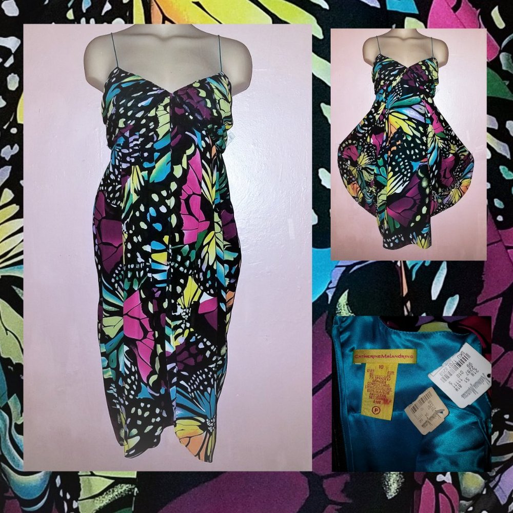 Catherine Malandrino Butterfly Party Dress~Wing Panels~Silk Turquoise Purple~10